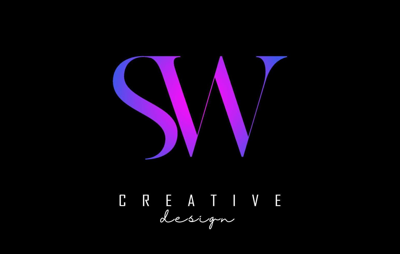 Colorido rosa y azul sw sw letras diseño logo concepto de logotipo con fuente serif y estilo elegante ilustración vectorial. vector