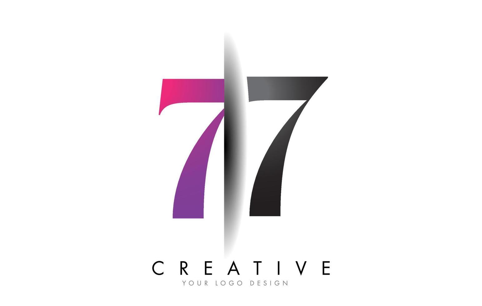 77 7 7 Grey and Pink Number Logo with Creative Shadow Cut Vector