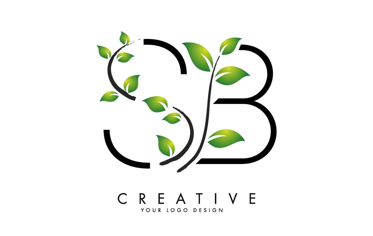 hojas de letras sb diseño de logotipo sb con hojas verdes en una rama. Letras sb sb con concepto de naturaleza. vector