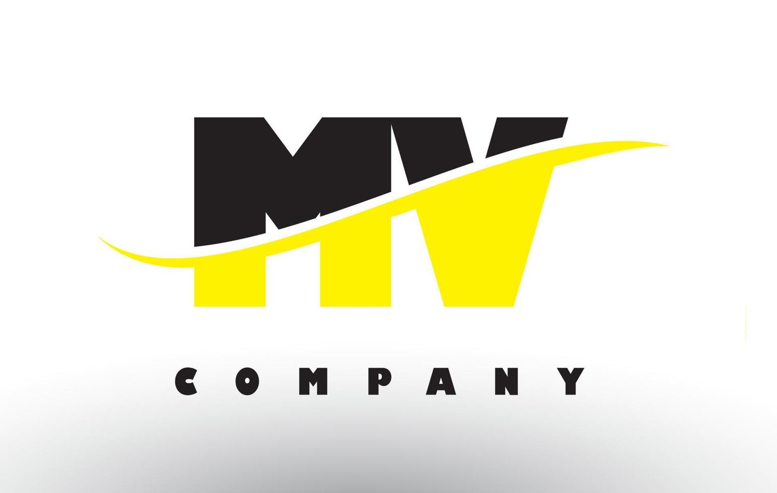 MV M V Black and Yellow Letter Logo with Swoosh. vector