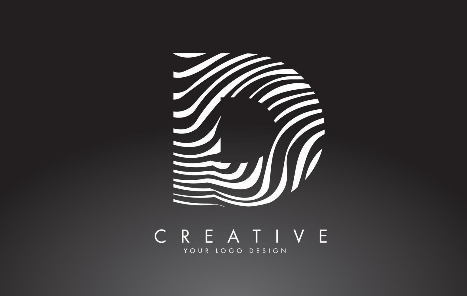 D Letter Logo Design with Fingerprint, black and white wood or Zebra texture on a Black Background. vector