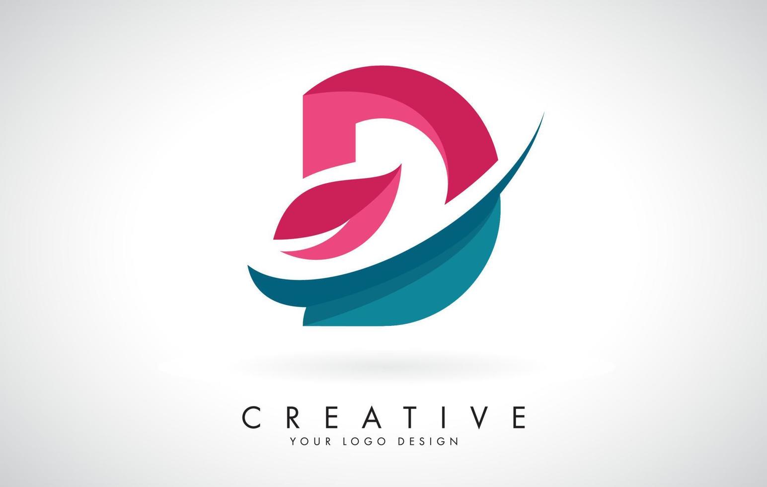Blue and Red Letter D with Leaf and Creative Swoosh Logo Design vector