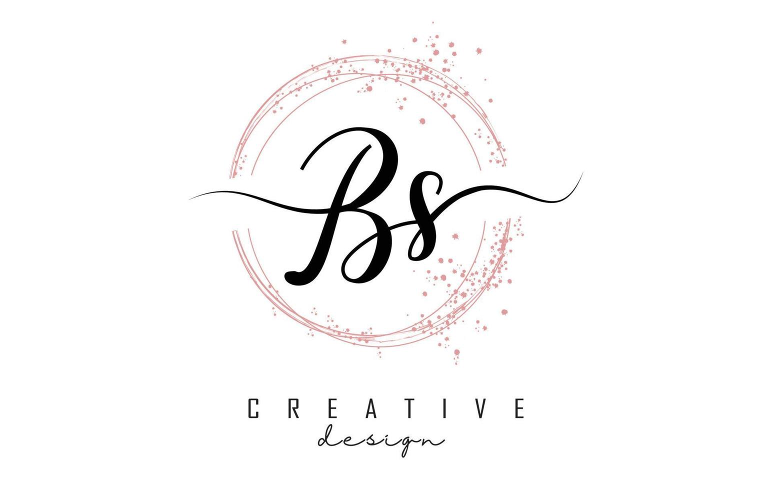 Handwritten BS B S letter logo with sparkling circles with pink glitter. vector