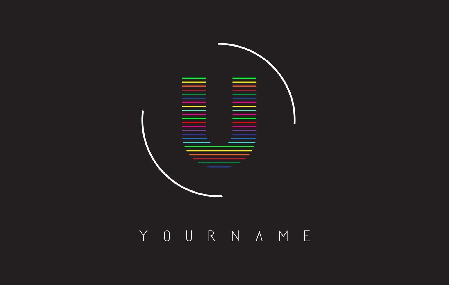 U Letter logo design with bright and bold rainbow lines and rounded frame. vector