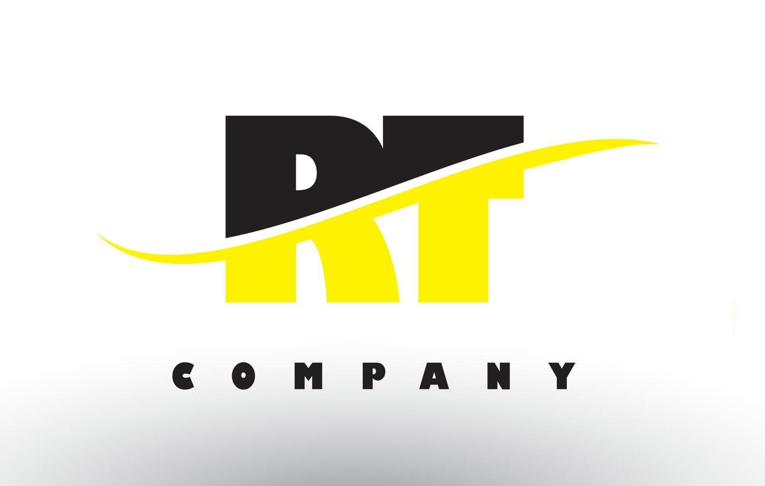 RT R T Black and Yellow Letter Logo with Swoosh. vector