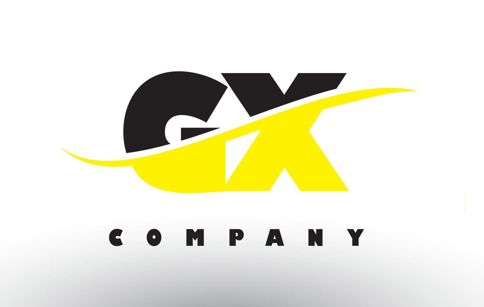 Logo de letra gx gx negro y amarillo con swoosh. vector