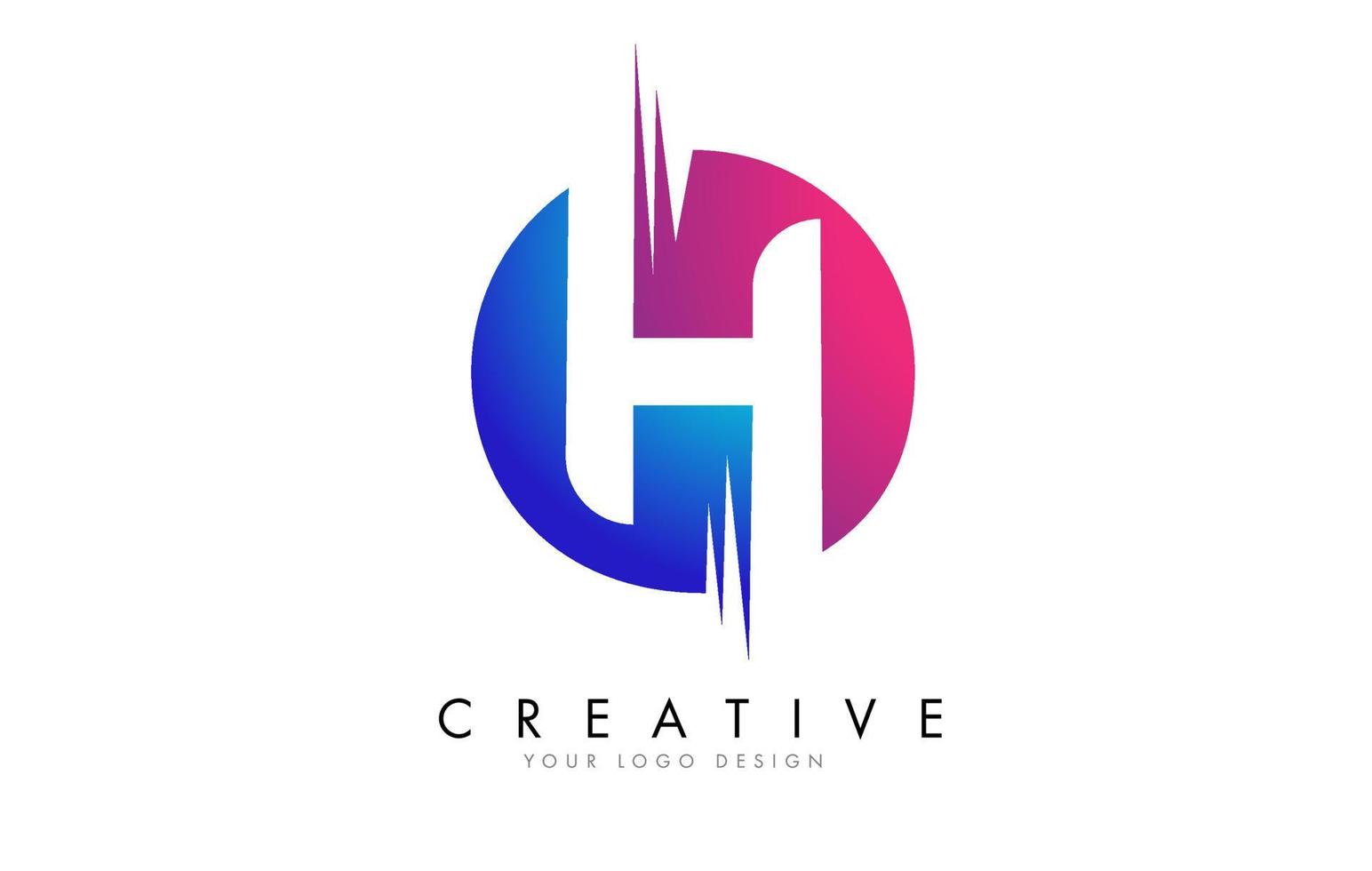 Colorful H Letter Logo Design with a Creative Cuts and Gradient Blue and Pink Rounded Background. vector