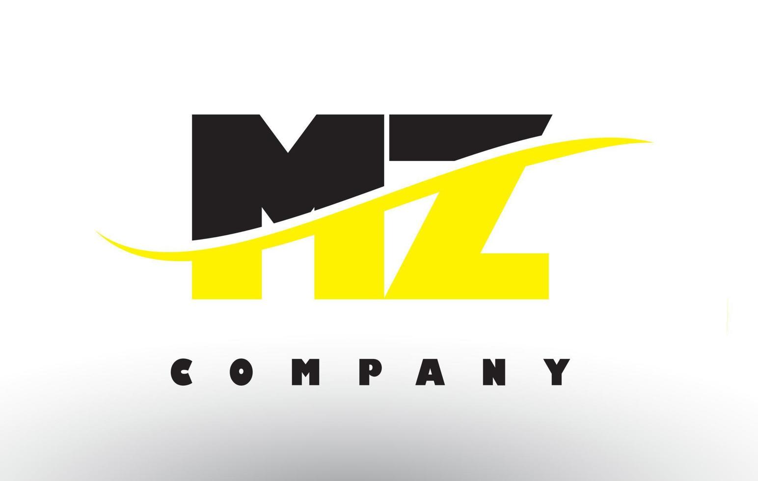 Logo de letra mz mz negro y amarillo con swoosh. vector