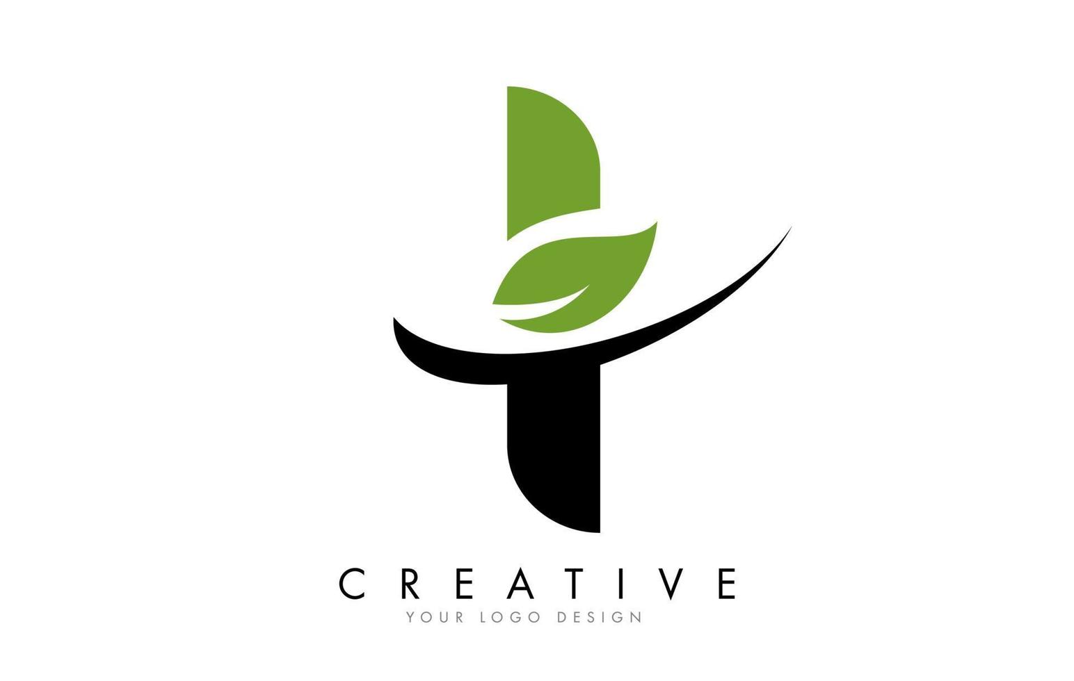 Letra i con hoja y diseño de logotipo swoosh creativo. vector
