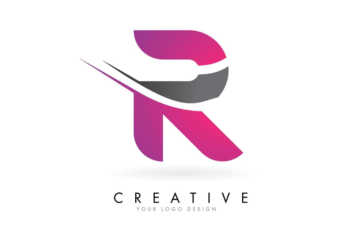 Logotipo de la letra R con diseño de bloques de color rosa y gris y corte creativo. vector