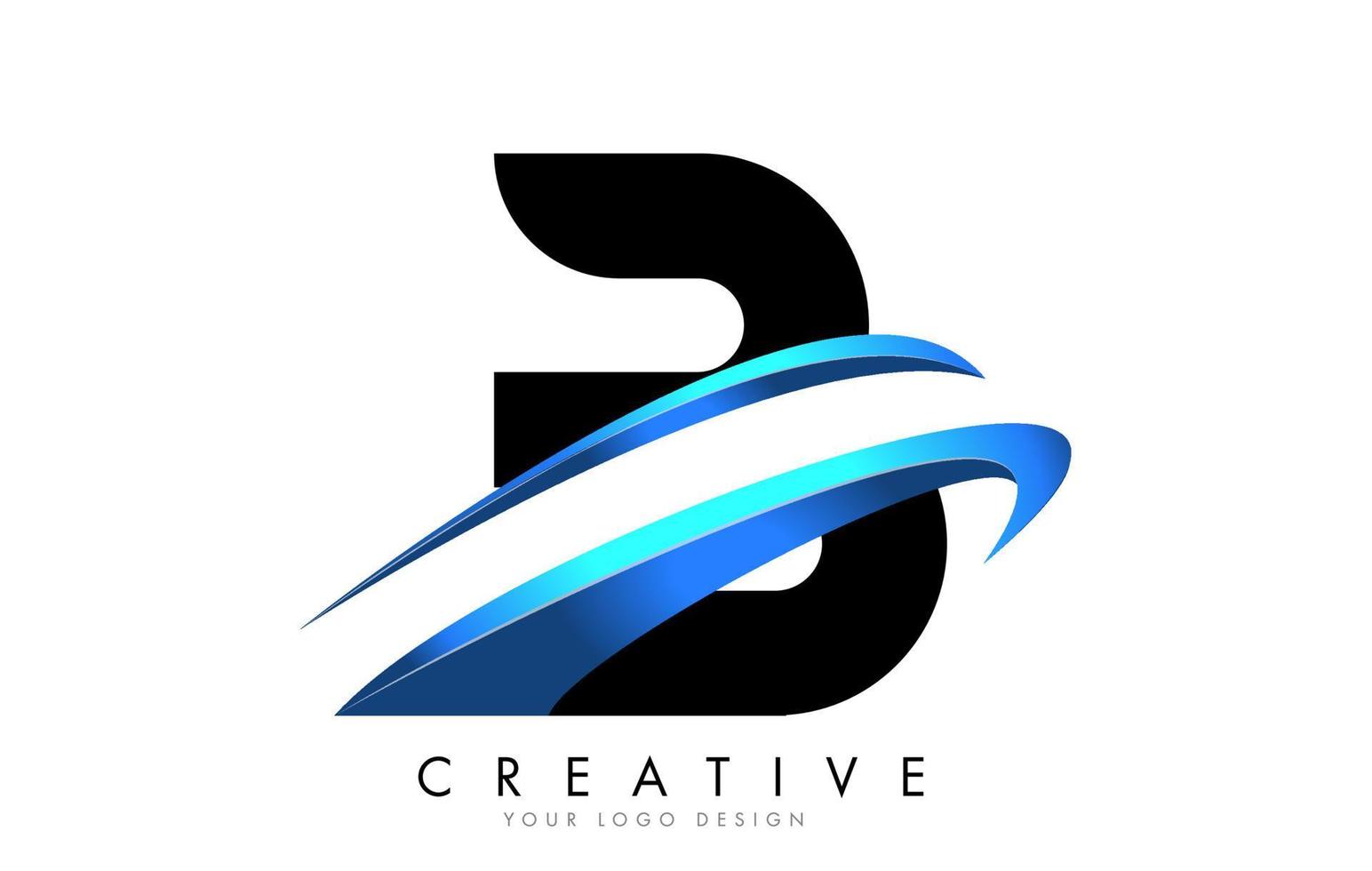 B letter logo with blue gradient swash design. vector