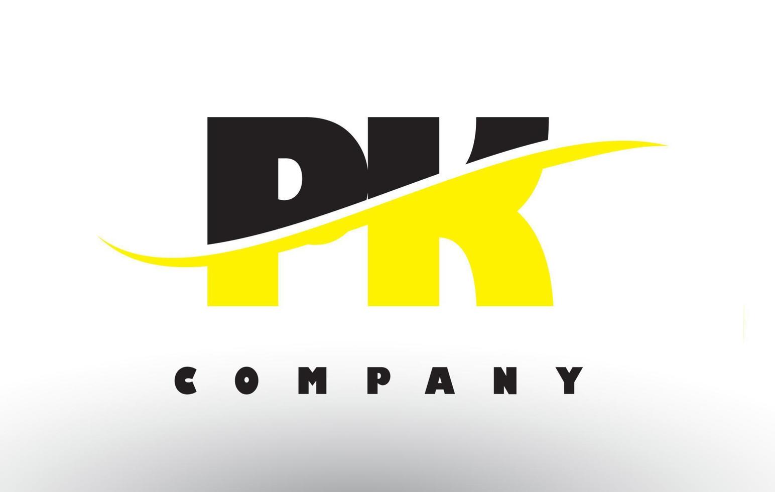 PK P K Black and Yellow Letter Logo with Swoosh. vector