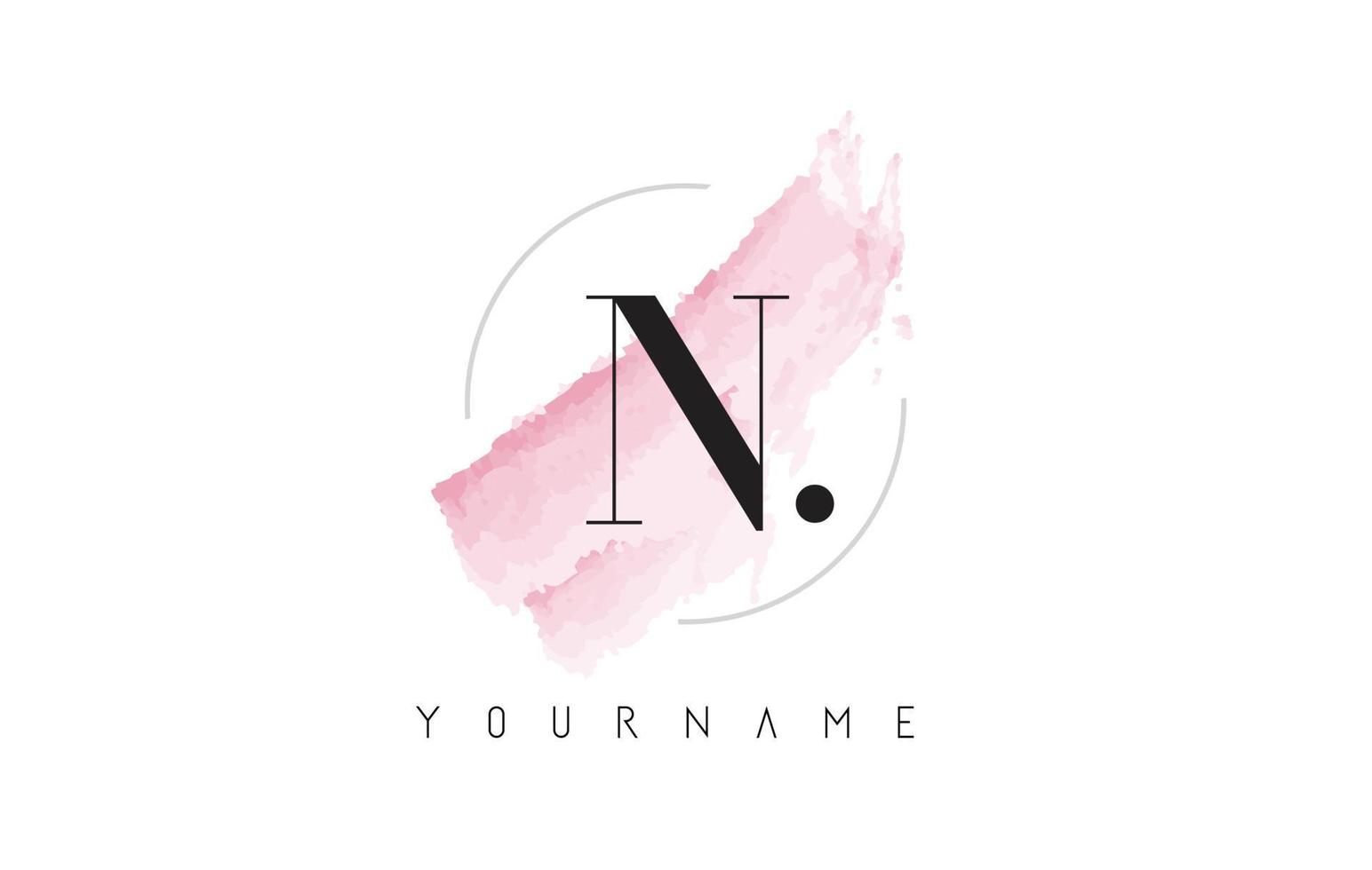 N Letter Logo with Pastel Watercolor Aquarella Brush. vector