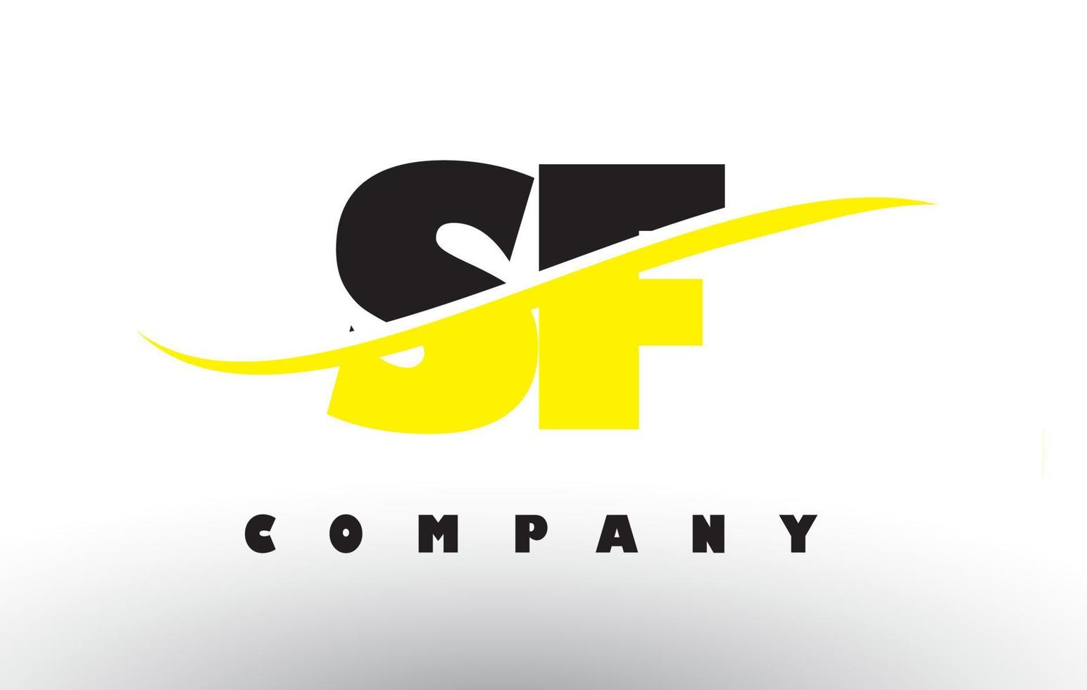 Logotipo de letra sf sf en negro y amarillo con swoosh. vector