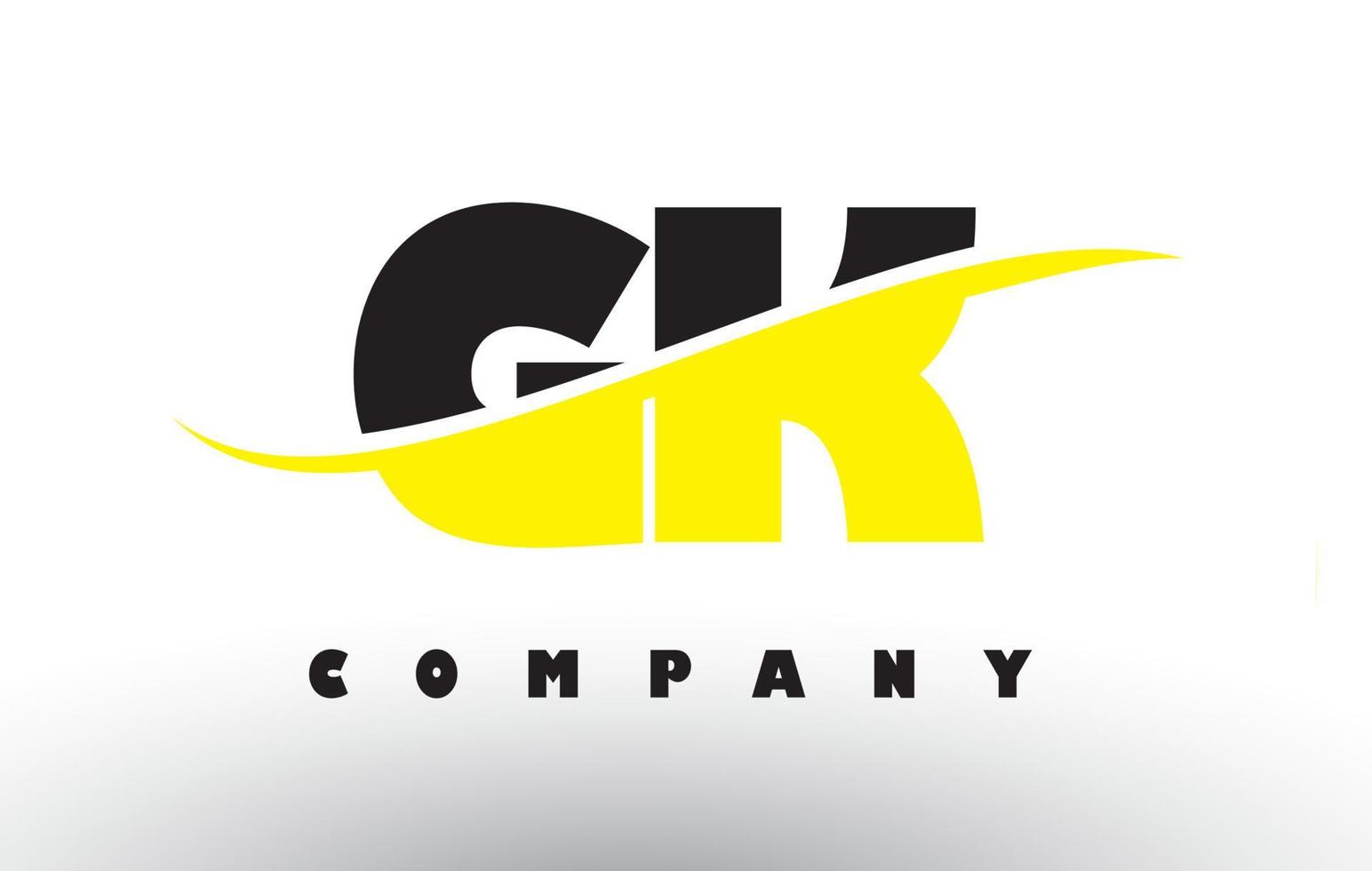Logotipo de letra gk gk negro y amarillo con swoosh. vector