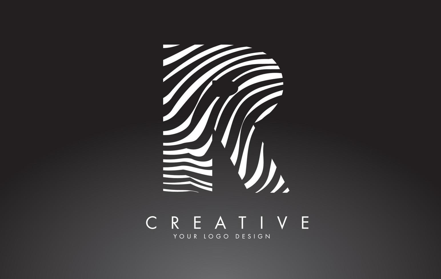 R Letter Logo Design with Fingerprint, black and white wood or Zebra texture on a Black Background. vector