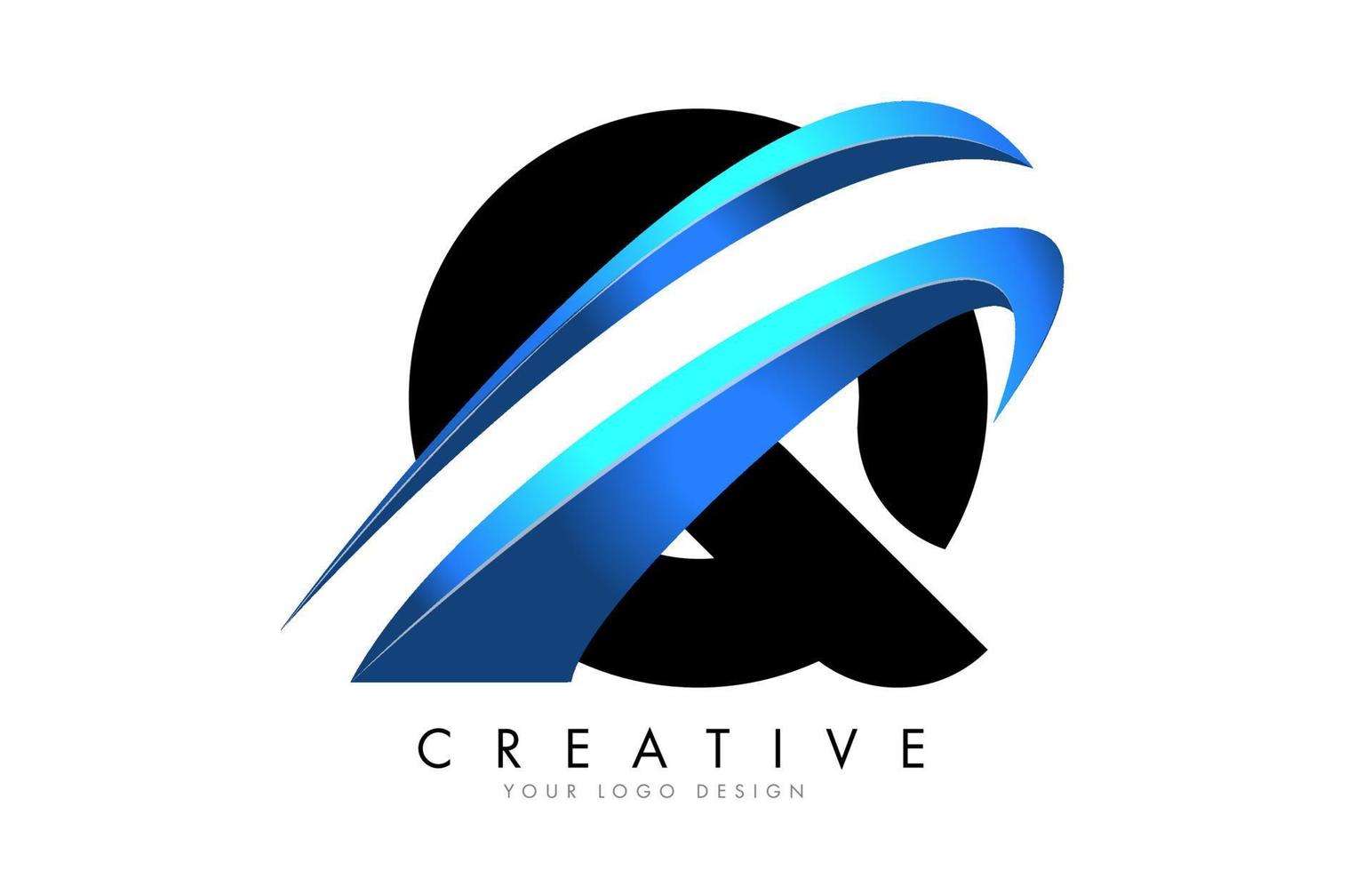 Q Letter logo with blue gradient swash design. vector