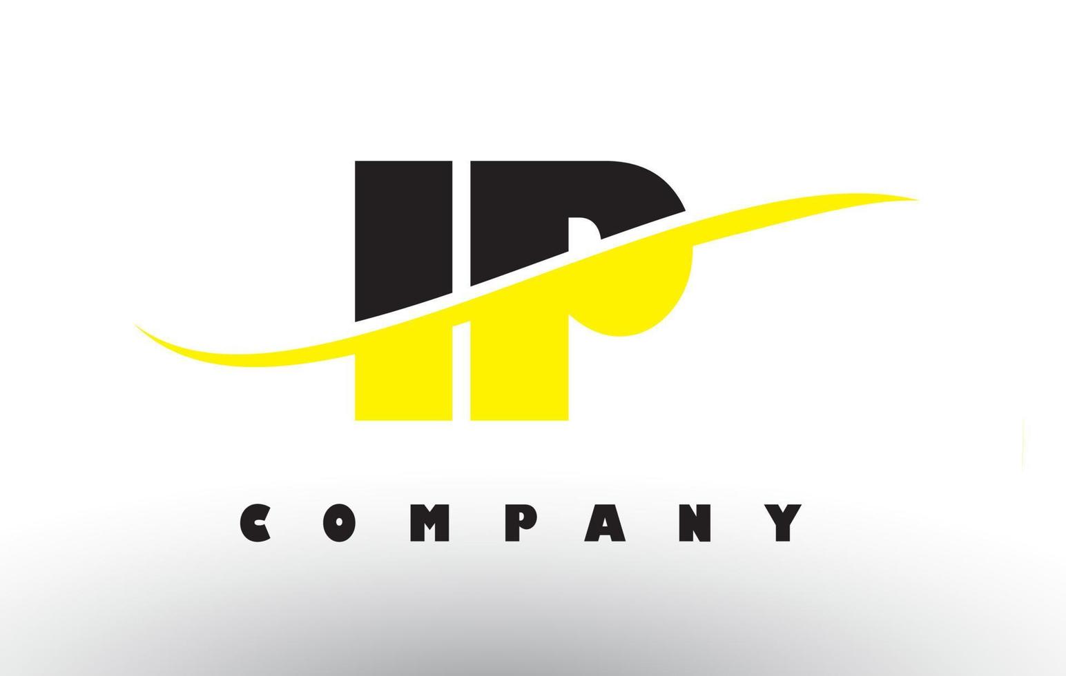 IP I P Black and Yellow Letter Logo with Swoosh. vector