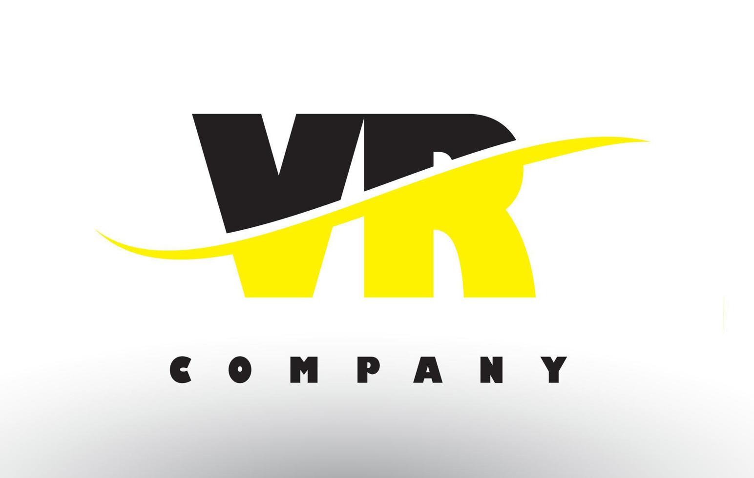 Logotipo de letra vr vr negro y amarillo con swoosh. vector
