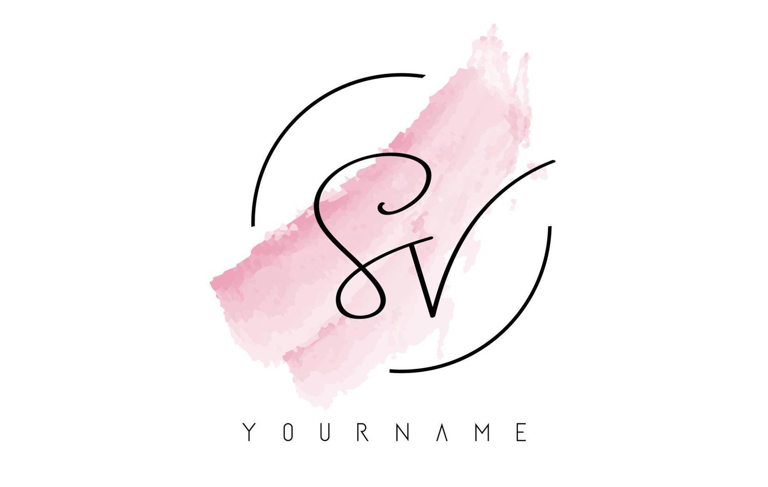 Handwritten SV S V Letters Logo with Pink Pastel Watercolor Brush Stroke Concept. vector