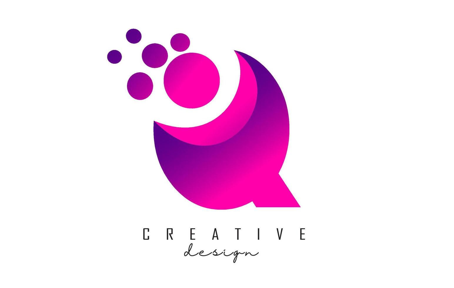 Logotipo de letra q puntos con burbujas de color rosa púrpuras ilustración vectorial. vector