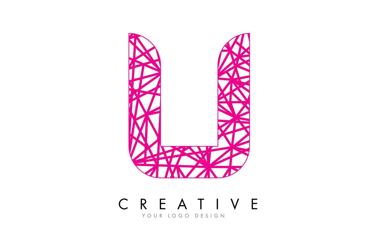 Sketched stylized Letter U with different Pink Lines Pattern Design. vector