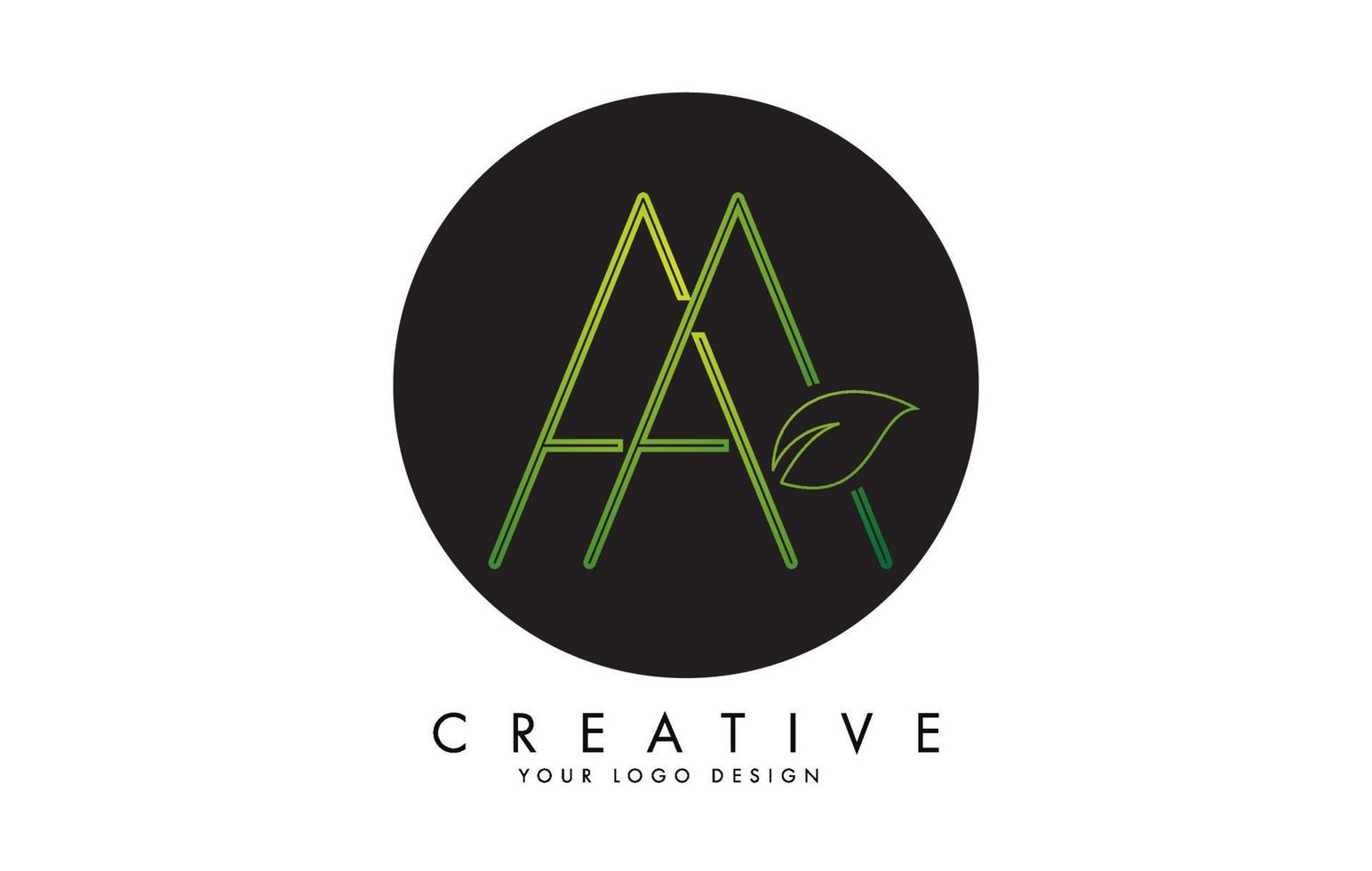 Letters AA with Leaf and Creative Swoosh and Black Circle Logo Design. vector