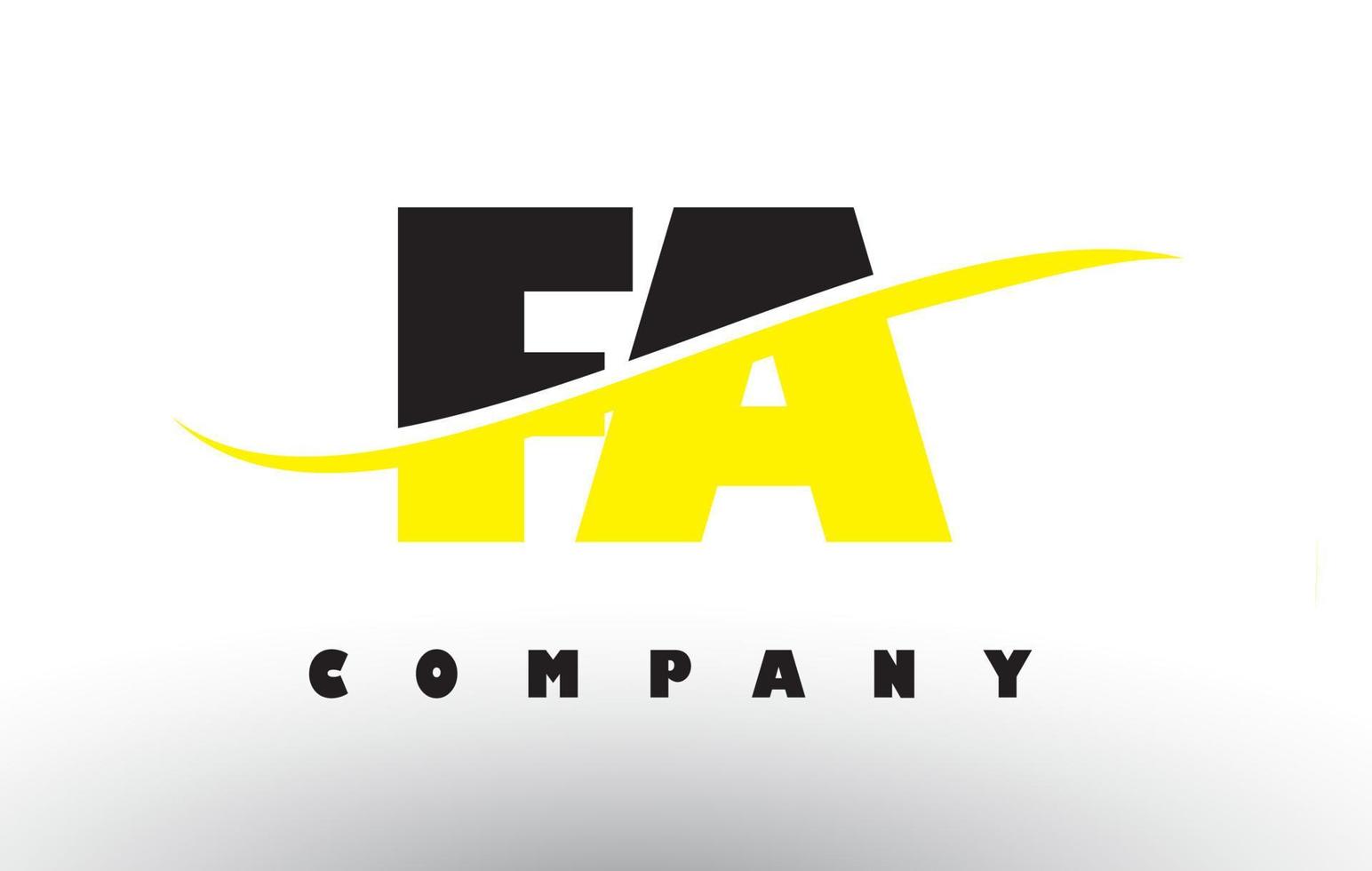 FA F A Black and Yellow Letter Logo with Swoosh. vector