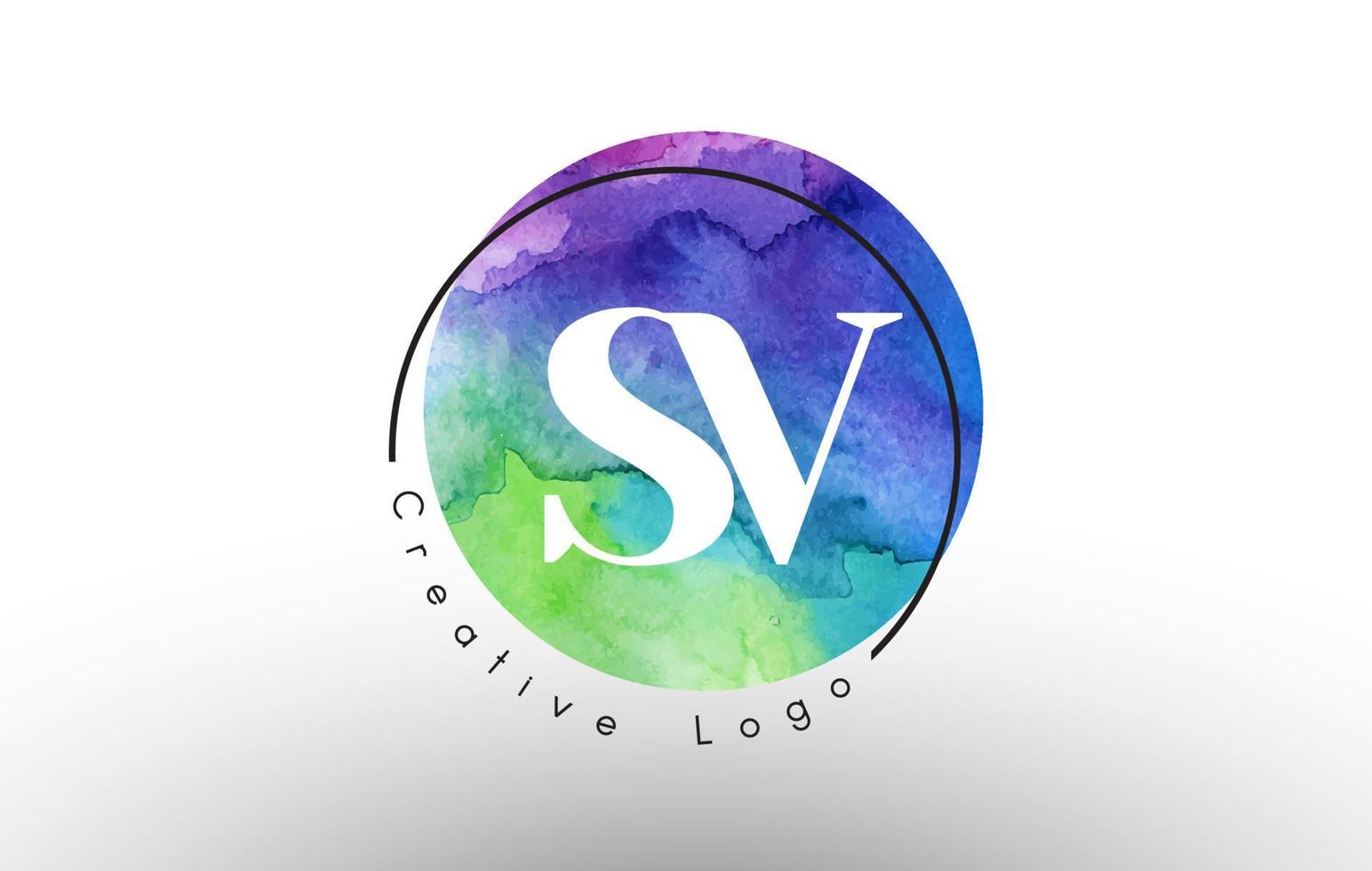 Watercolor SV S V letters Logo Design with Blue Green Purple Colors. vector