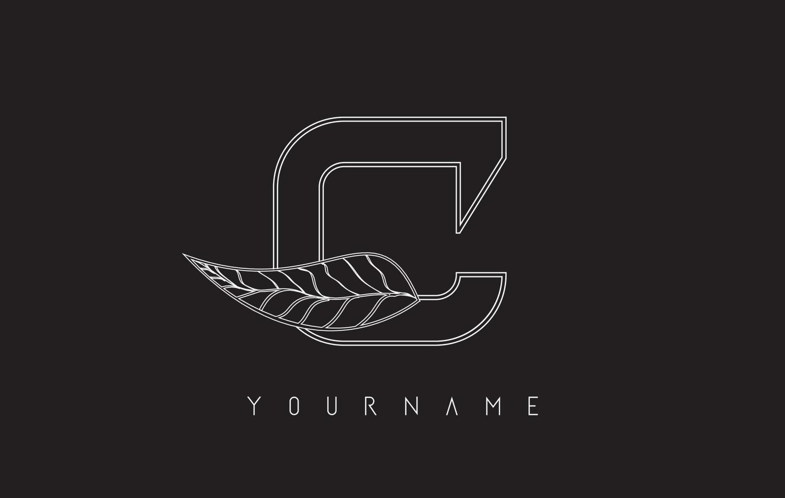 White Outline C Letter Logo with outline leaf design. Vector illustration, icon, concept for your personal branding or company.