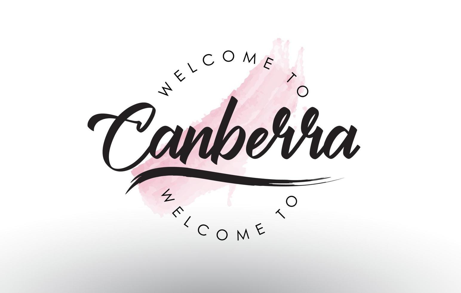 canberra bienvenido al texto con pincelada rosa acuarela vector