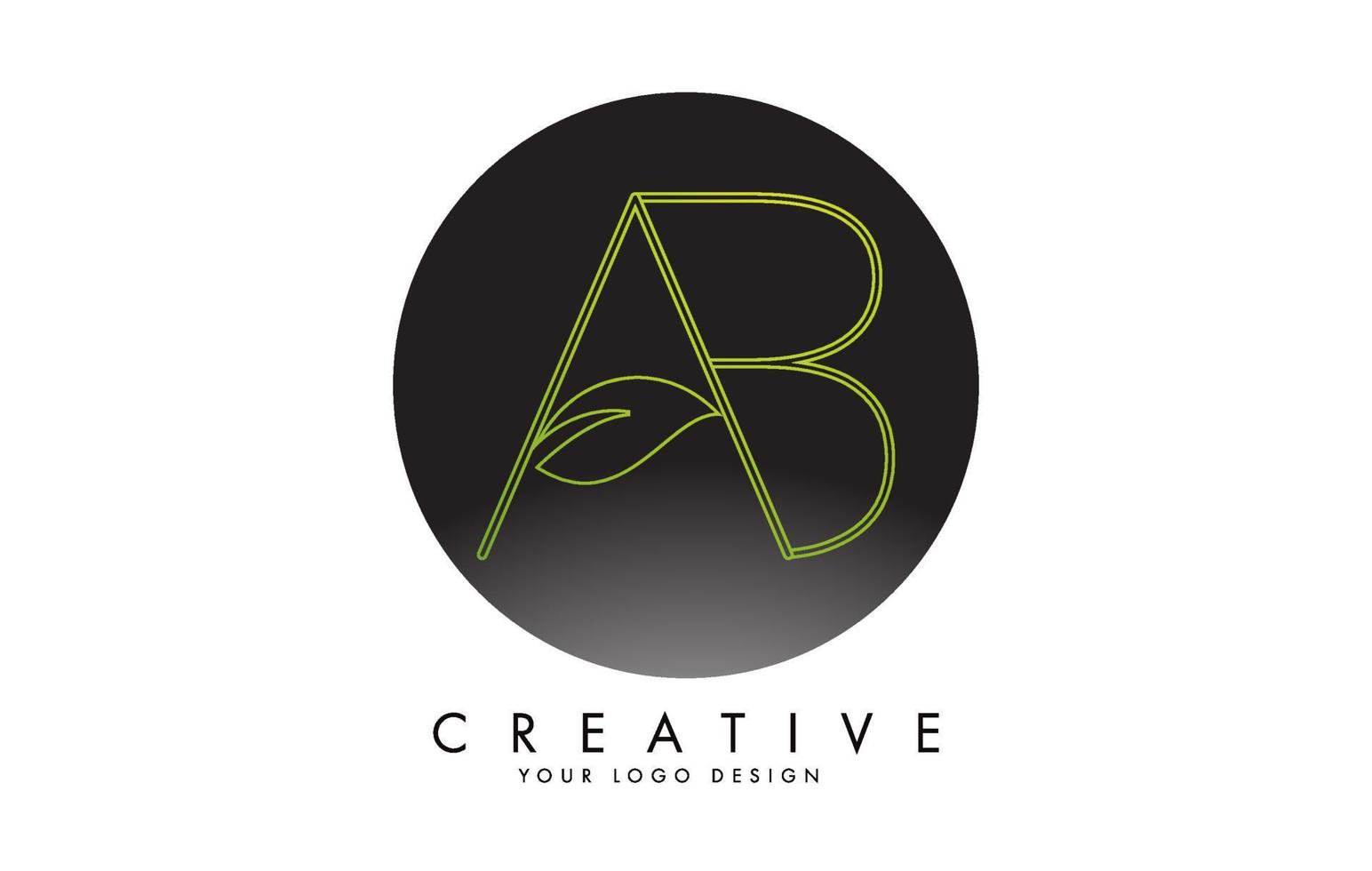 Leaf Letters AB A B and Creative Swoosh and Black Circle Logo Design. vector