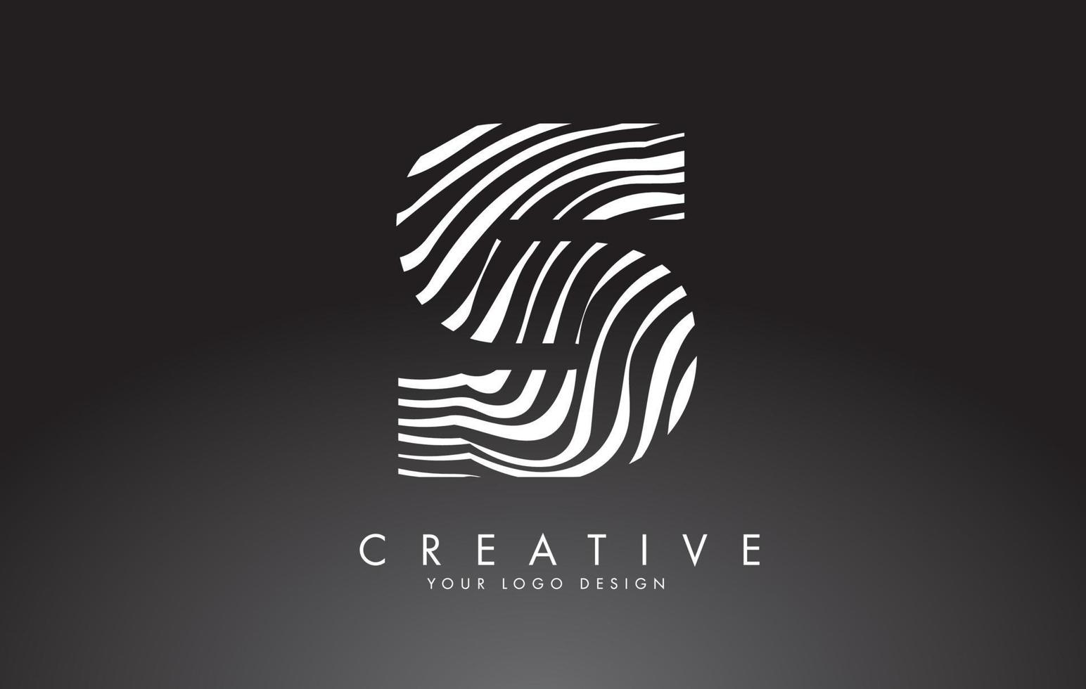 S Letter Logo Design with Fingerprint, black and white wood or Zebra texture on a Black Background. vector