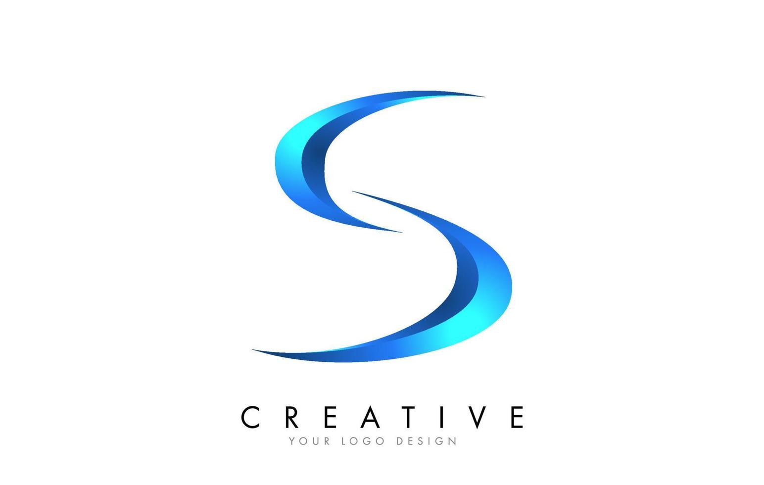 Logotipo de letra s creativo con swashes azules brillantes en 3d. vector de icono de swoosh azul.