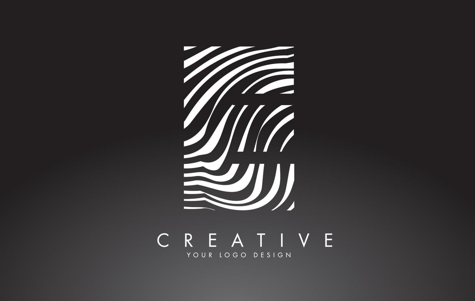 E Letter Logo Design with Fingerprint, black and white wood or Zebra texture on a Black Background. vector