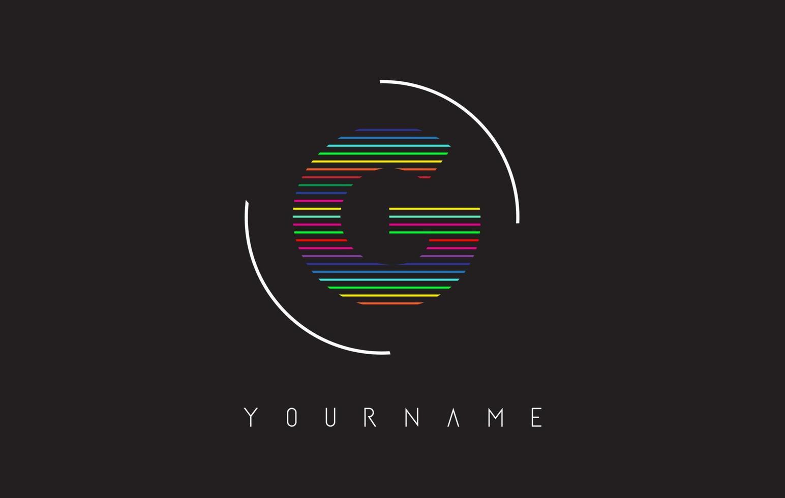 G Letter logo design with bright and bold rainbow lines and rounded frame. vector