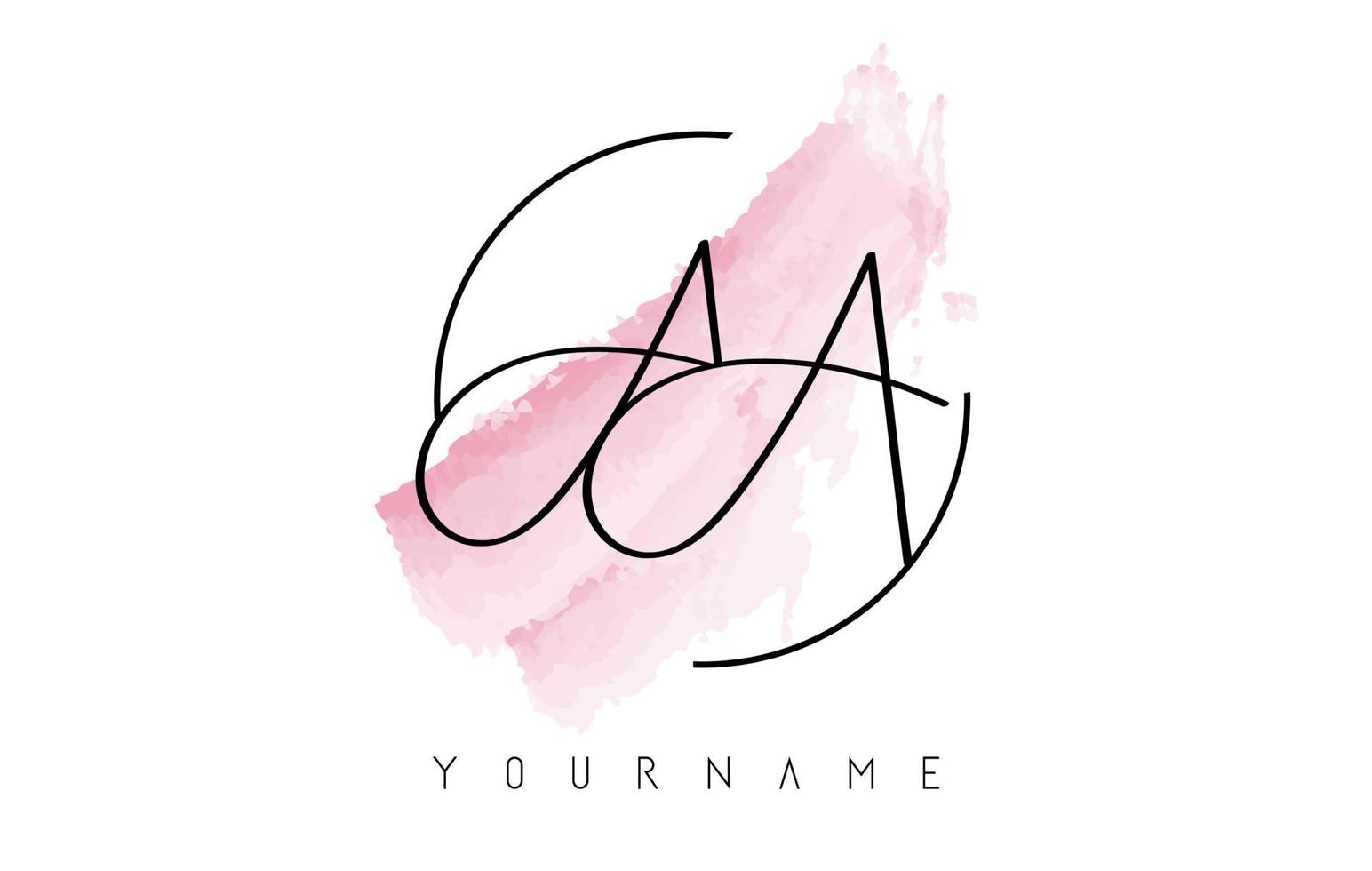 Watercolor Double Pastel AA Letters Logo with Acquarella Brush Vector Illustration.