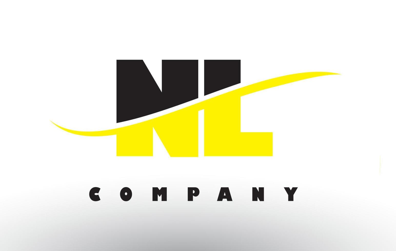 nl nl logo de letra negro y amarillo con swoosh. vector