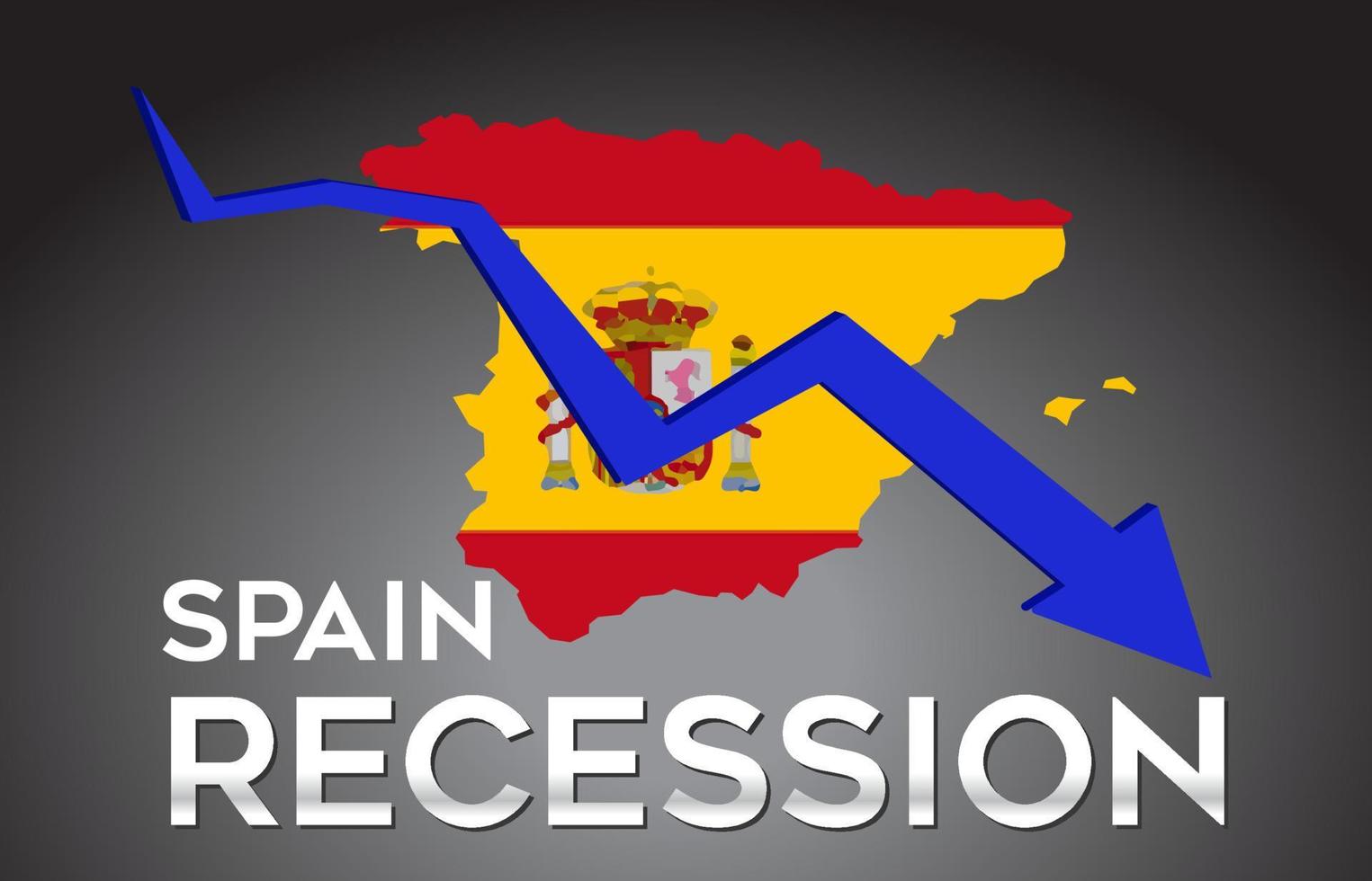 Mapa de España recesión crisis económica concepto creativo con flecha de caída económica. vector