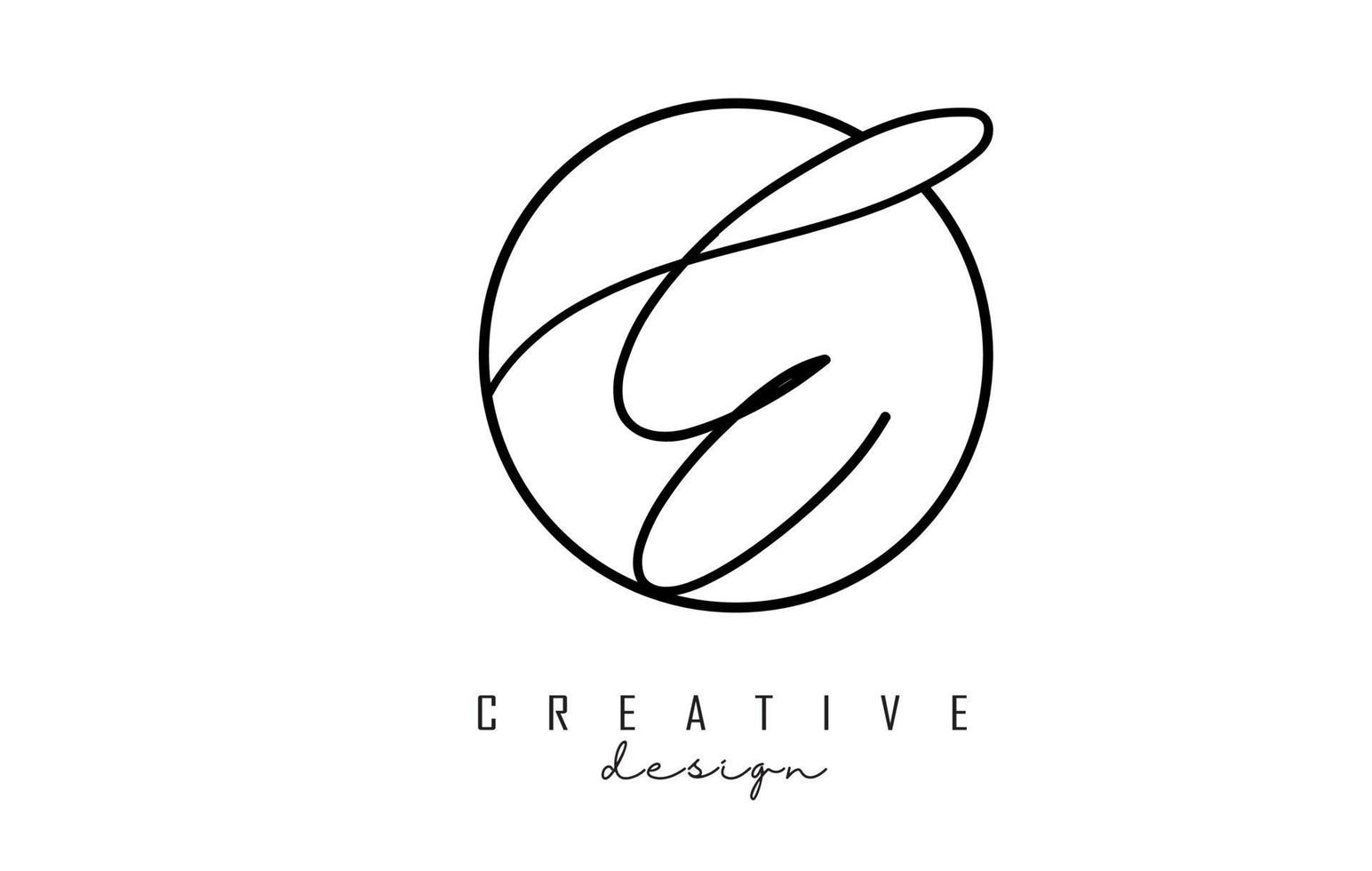 Handwriting letters E logo design with simple circle vector illustration.