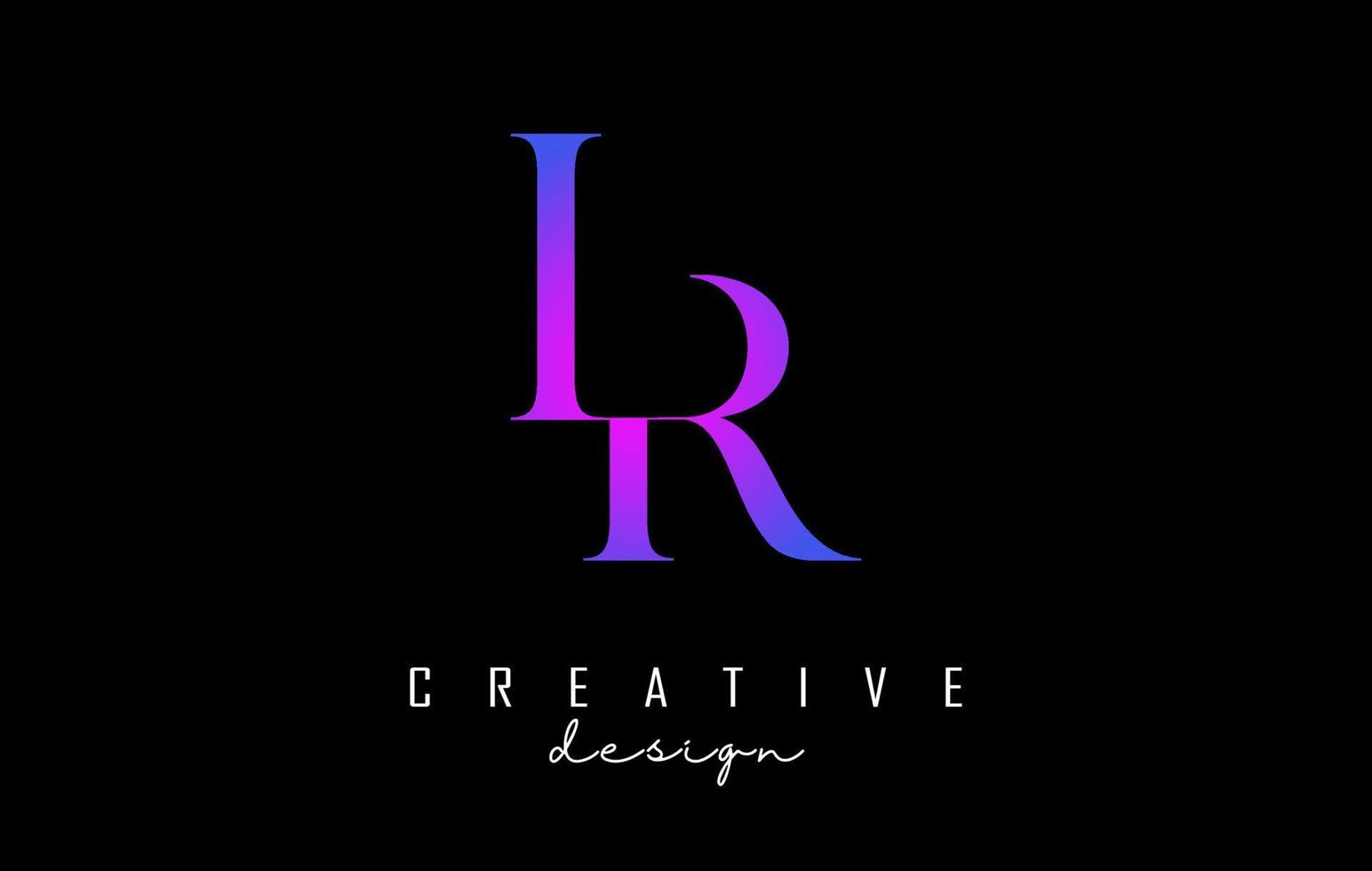 Colorido rosa y azul lr lr diseño de letras logo concepto de logotipo con fuente serif y estilo elegante ilustración vectorial. vector
