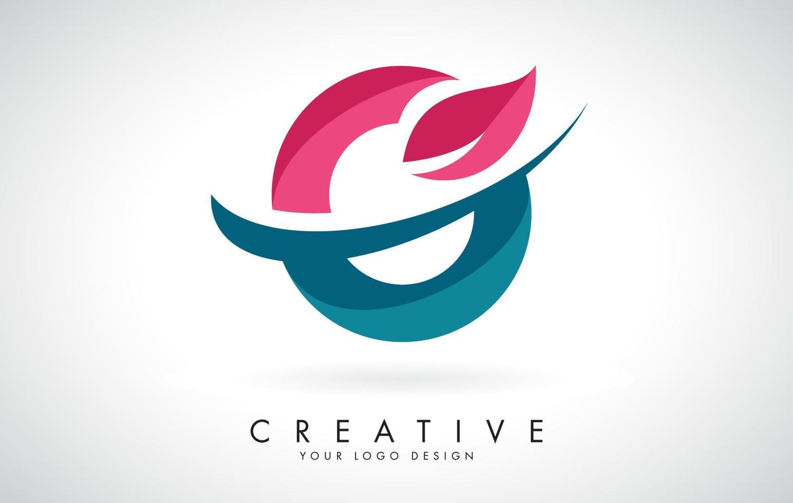 Letra o azul y roja con hoja y diseño de logotipo swoosh creativo. vector