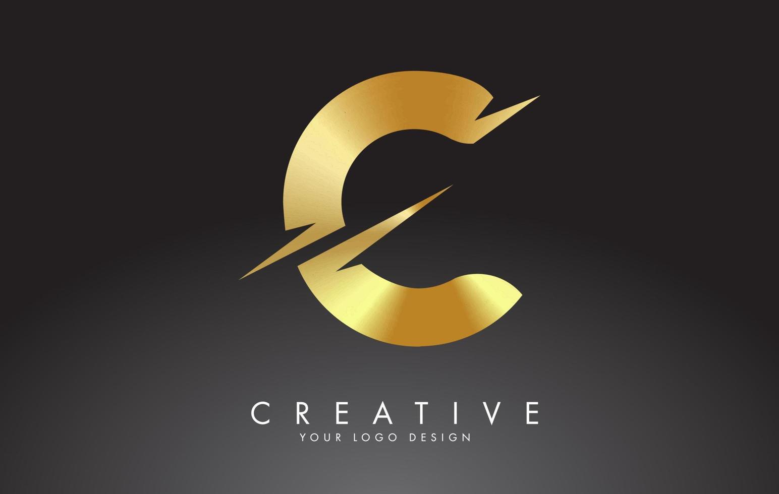Golden C Letter Logo Design with Creative Cuts. vector