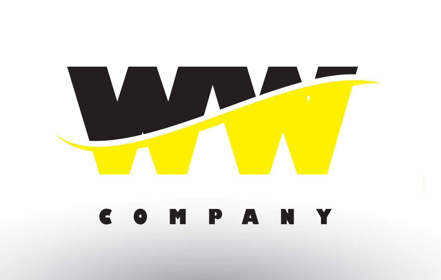 WW W Black and Yellow Letter Logo with Swoosh. vector