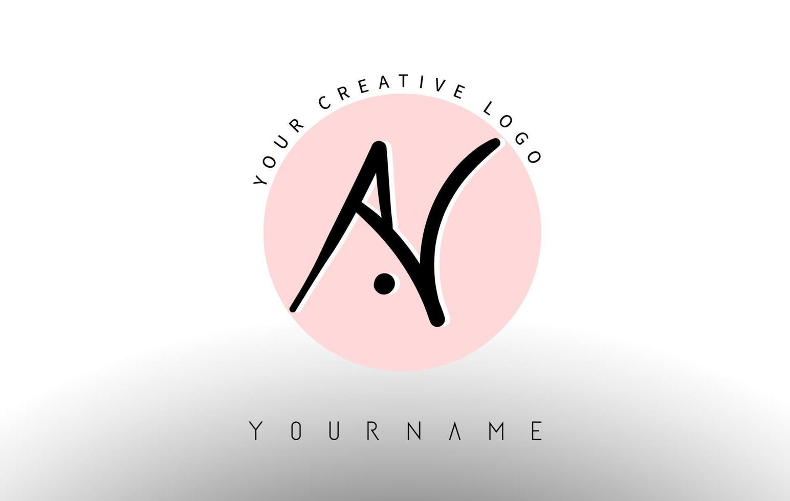 Handwritten Letters AV a v Logo with rounded lettering and pink circle background design. vector
