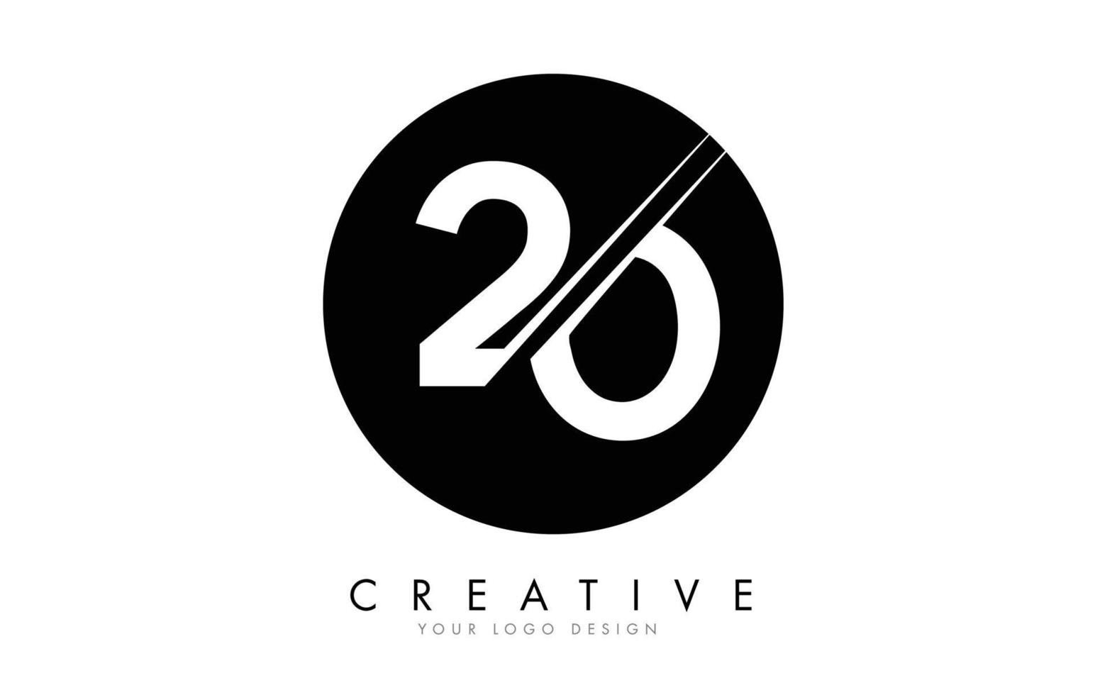 20 2 0 Number Logo Design with a Creative Cut and Black Circle Background. vector