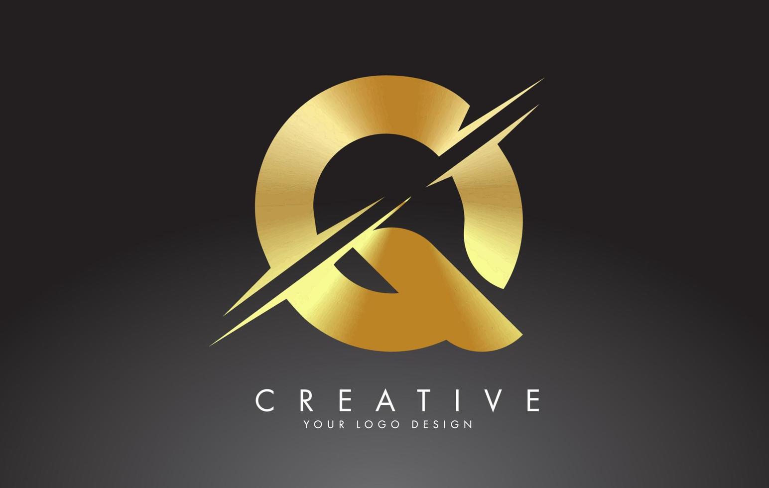 Diseño de logotipo de letra q de oro con cortes creativos. vector