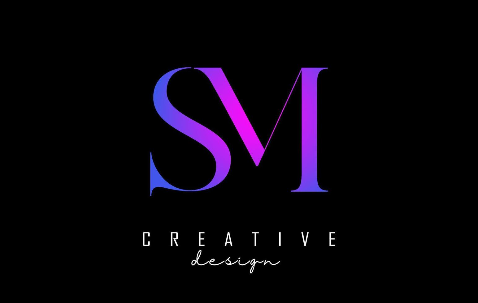 Colorful pink and blue SM s m letters design logo logotype concept with serif font and elegant style vector illustration.