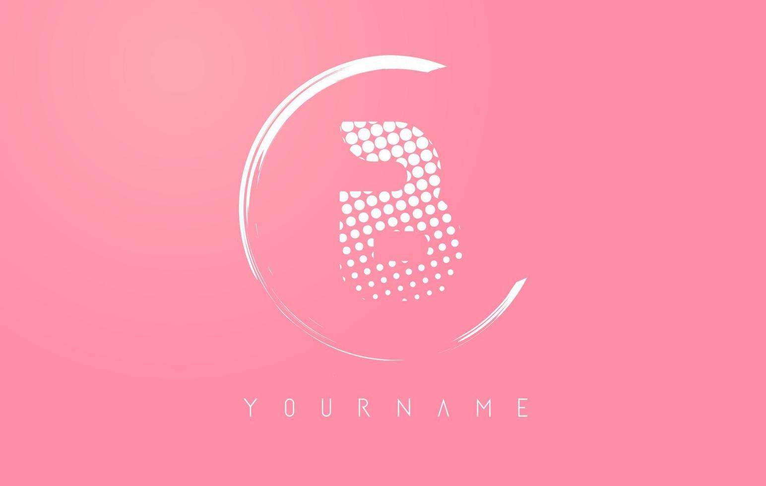 White B letter logo design with white dots and white circle frame on pink background. vector