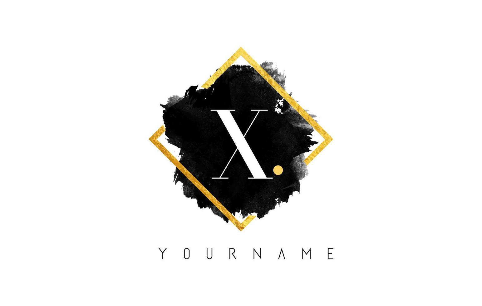 X Letter Logo Design with Black Stroke and Golden Frame. vector